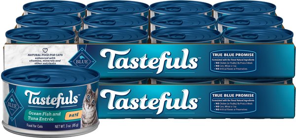 Blue Buffalo Tastefuls Ocean Fish & Tuna Entrée Pate Wet Cat Food, 3-oz can, case of 24 slide 1 of 8