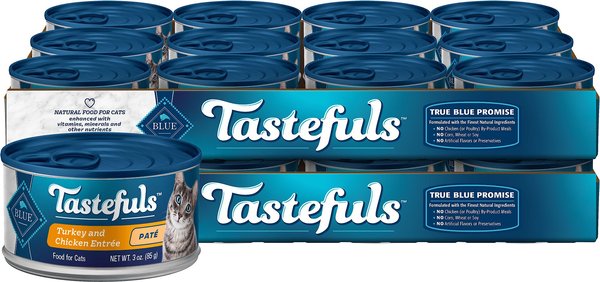 Blue Buffalo Tastefuls Turkey & Chicken Entrée Pate Wet Cat Food, 3-oz can, case of 24 slide 1 of 8