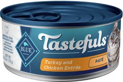 Blue Buffalo Tastefuls Turkey & Chicken Entrée Pate Wet Cat Food, 5.5-oz can, case of 24