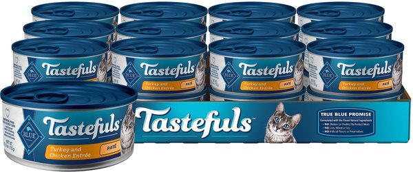 Blue Buffalo Tastefuls Turkey & Chicken Entrée Pate Wet Cat Food, 5.5-oz can, case of 24 slide 1 of 8