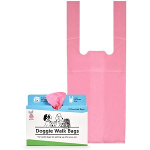 Doggie Walk Bags Citrus Scented Tie Handle Dog Poop Bags, Pink, 70 count