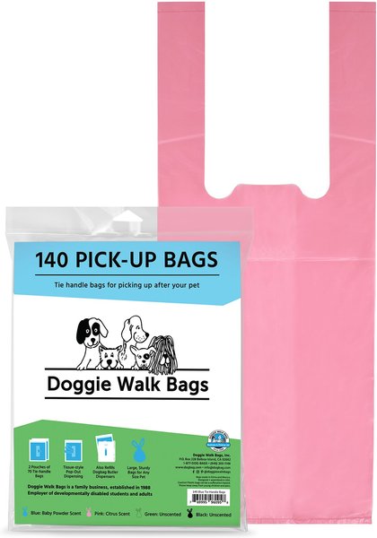 Doggie Walk Bags Citrus Scented Tie Handle Dog Poop Bags, Pink, 140 count slide 1 of 2