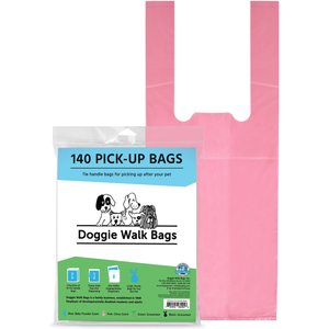 Doggie Walk Bags Citrus Scented Tie Handle Dog Poop Bags, Pink, 140 count