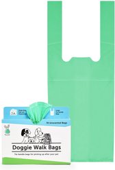 Doggie Walk Bags Unscented Tie Handle Dog Poop Bags, Green, 70 count