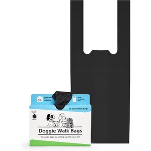 Doggie Walk Bags Unscented Tie Handle Dog Poop Bags, Black, 70 count