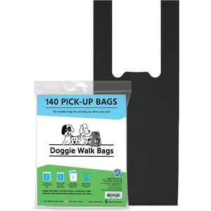 Doggie Walk Bags Unscented Tie Handle Dog Poop Bags, Black, 140 count