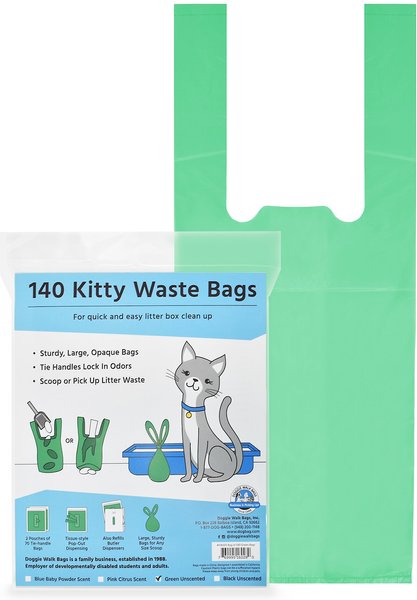 Doggie Walk Bags Unscented Tie Handle Cat Litter Bags, Green, 140 count slide 1 of 4
