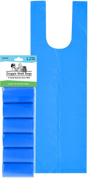 Doggie Walk Bags Baby Powder Scented Tie Handle Dog Poop Bags, Blue, 72 count slide 1 of 3