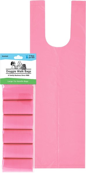 Doggie Walk Bags Citrus Scented Tie Handle Dog Poop Bags, Pink, 72 count slide 1 of 4