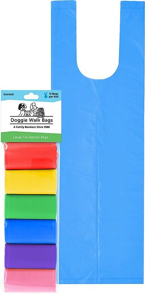 Doggie Walk Bags Scented Tie Handle Dog Poop Bags, Rainbow, 72 count slide 1 of 4
