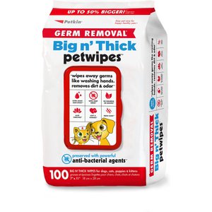 Petkin Petwipes Germ Removal Big n' Thick Antibacterial Dog & Cat Wipes, 100 count
