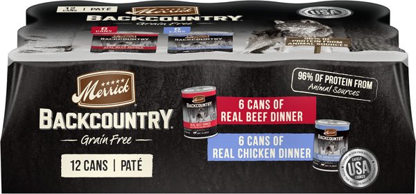 Merrick Backcountry Grain-Free Real Beef & Chicken Dinner Variety Pack Wet Dog Food, 12.7-oz can, case of 12 slide 1 of 9