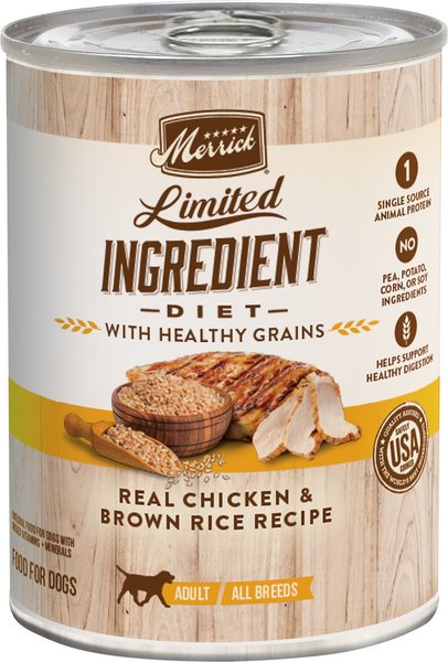 Merrick Limited Ingredient Diet Chicken & Brown Rice Recipe Wet Dog Food, 12.7-oz can, case of 12 slide 1 of 9