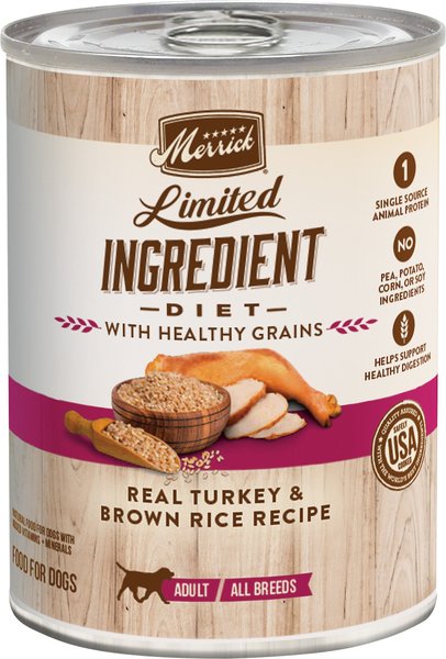 Merrick Limited Ingredient Diet Turkey & Brown Rice Recipe Wet Dog Food, 12.7-oz can, case of 12 slide 1 of 9