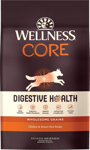 Wellness CORE Digestive Health Wholesome Grains Chicken & Brown Rice Recipe Dry Dog Food, 24-lb bag slide 1 of 10