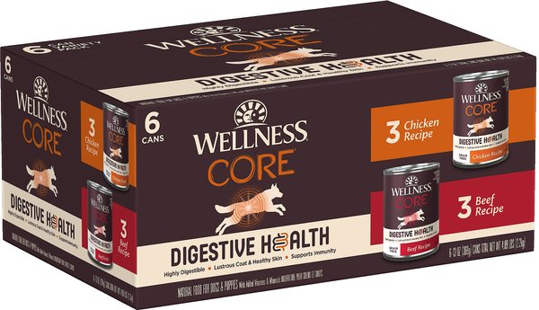 Wellness CORE Digestive Health Chicken & Beef Pate Variety Pack Grain-Free Wet Dog Food, 13-oz, case of 6 slide 1 of 10