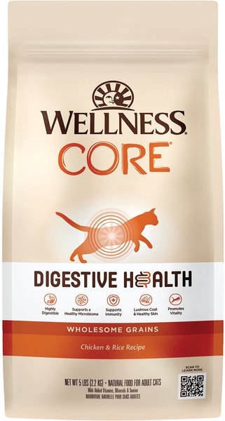 Wellness CORE Digestive Health Wholesome Grains Chicken & Rice Recipe Dry Cat Food, 5-lb bag slide 1 of 10
