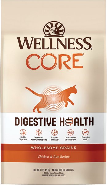 Wellness CORE Digestive Health Wholesome Grains Chicken & Rice Recipe Dry Cat Food, 11-lb bag slide 1 of 10