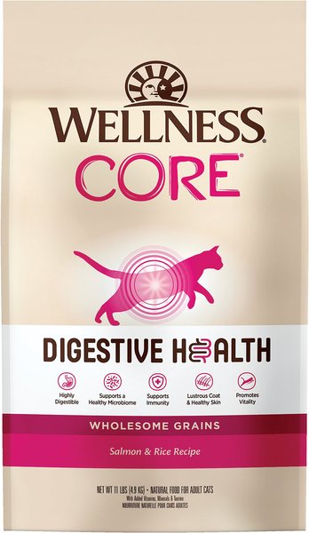 Wellness CORE Digestive Health Wholesome Grains Salmon & Rice Recipe Dry Cat Food, 11-lb bag slide 1 of 10