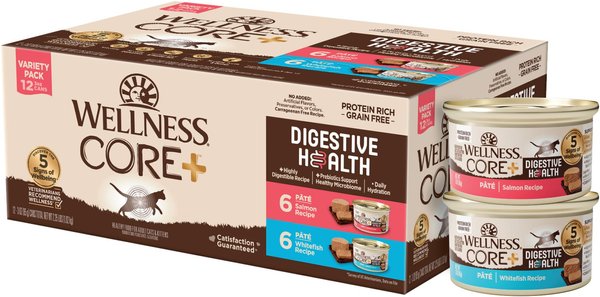 Wellness CORE Digestive Health Salmon & Whitefish Pate Grain-Free Variety Pack Wet Cat Food, 3-oz, case of 12 slide 1 of 10