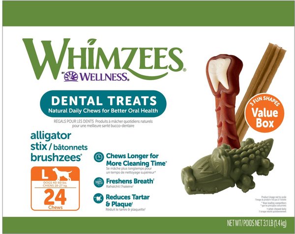 WHIMZEES by Wellness Value Box Dental Chews Natural Grain-Free Dental Dog Treats, Large, 24 count slide 1 of 11
