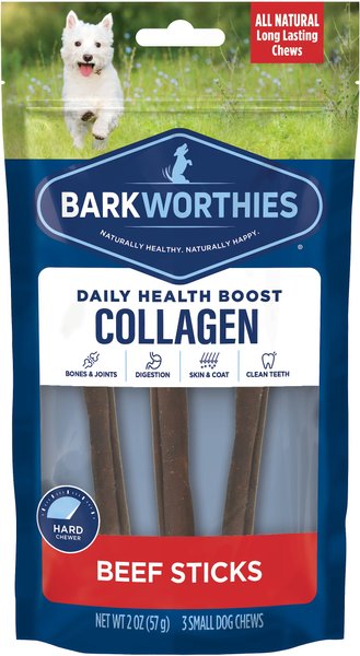 Barkworthies 95% Collagen Beef Sticks Dog Treats, 6-in, 3 count slide 1 of 6