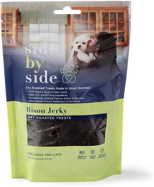 Side By Side Neutral Bison Jerky Dog Treats, 4-oz bag slide 1 of 7