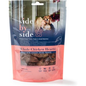 Side By Side Warming Whole Chicken Hearts Freeze Dried Dog Treats, 4-oz bag