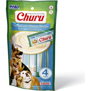 Inaba Churu Chicken with Cheese Puree Recipe Grain-Free Lickable Dog Treat, 0.5-oz, pack of 4