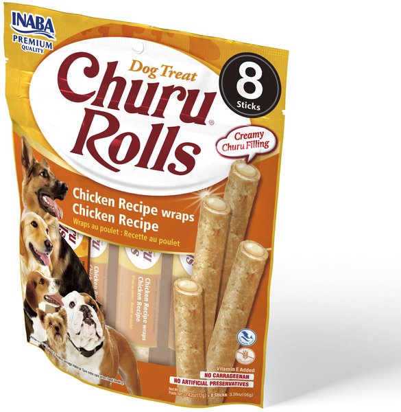 Inaba Churu Rolls Chicken Recipe Grain-Free Soft & Chewy Dog Treats, 0.42-oz, pack of 8 slide 1 of 8