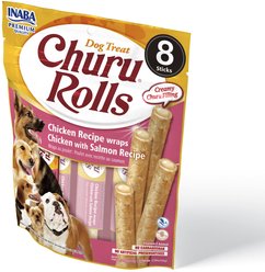 Inaba Churu Rolls Chicken with Salmon Recipe Grain-Free Soft & Chewy Dog Treats, 0.42-oz, pack of 8