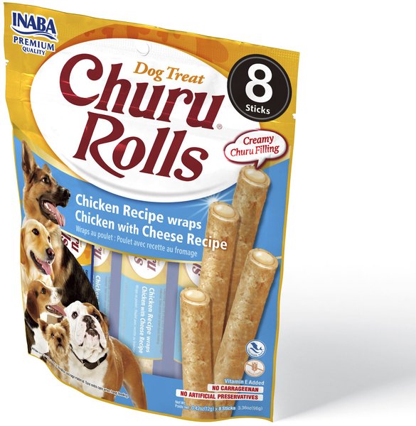Inaba Churu Rolls Chicken with Cheese Recipe Grain-Free Soft & Chewy Dog Treats, 0.42-oz, pack of 8 slide 1 of 8