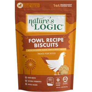 Nature's Logic Fowl Recipe Biscuits With Chicken, Duck & Turkey Meals Dog Treats, 14-oz bag