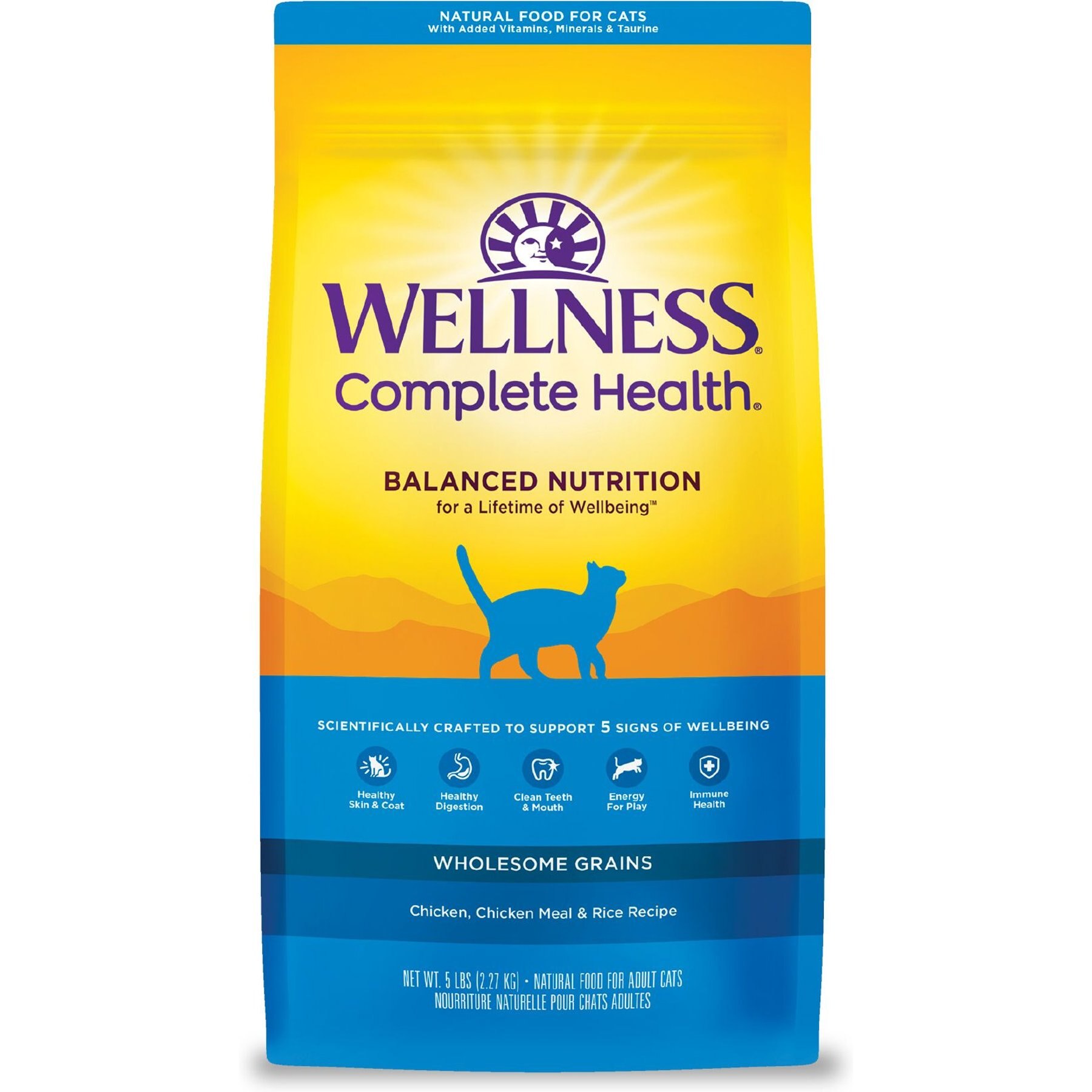 WELLNESS Complete Health Chicken & Rice Dry Cat Food, 5-lb bag - Chewy.com