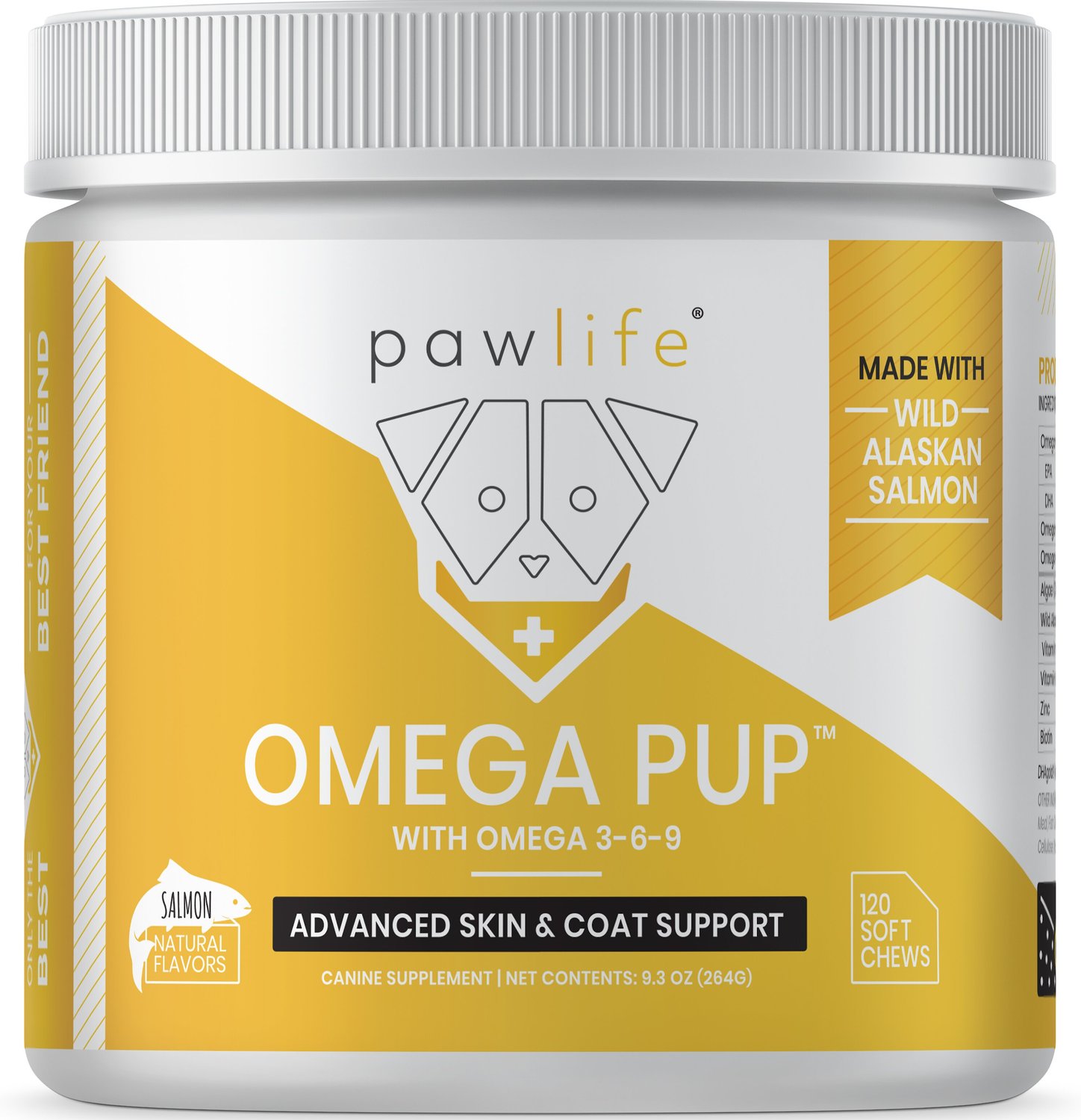 Pawlife Omega Pup Advanced Skin & Coat Support Salmon Flavor Soft Chews Dog Supplement, 120 count