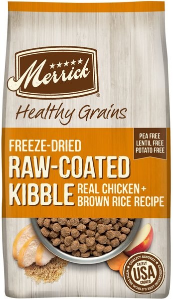 Merrick Healthy Grains Raw-Coated Kibble Real Chicken + Brown Rice Recipe Freeze-Dried Dry Dog Food, 4-lb bag slide 1 of 8