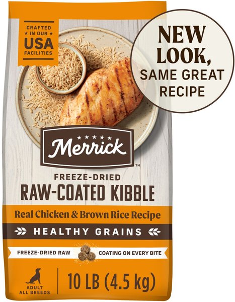 MERRICK Healthy Grains Raw Coated Kibble Real Chicken Brown Rice Recipe Freeze Dried Dry Dog Food 10 lb bag Chewy