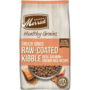 Merrick Healthy Grains Raw-Coated Kibble Real Salmon + Brown Rice Recipe Freeze-Dried Dry Dog Food, 10-lb bag