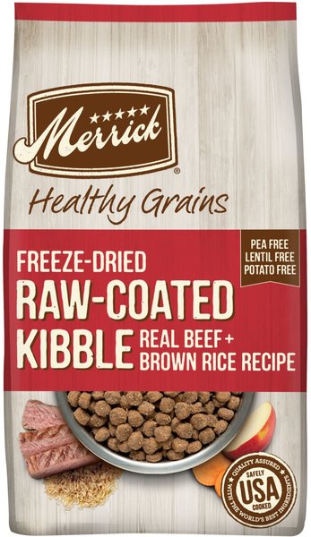 Merrick Healthy Grains Raw-Coated Kibble Real Beef + Brown Rice Recipe Freeze-Dried Dry Dog Food, 4-lb bag slide 1 of 8