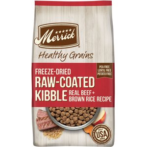Merrick Healthy Grains Raw-Coated Kibble Real Beef + Brown Rice Recipe Freeze-Dried Dry Dog Food, 4-lb bag