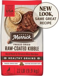 Merrick Healthy Grains Raw-Coated Kibble Real Beef + Brown Rice Recipe Freeze-Dried Dry Dog Food, 22-lb bag