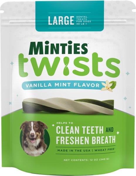 Minties Twists Large Vanilla Mint Dental Dog Treats, 12-oz bag, Count Varies slide 1 of 5