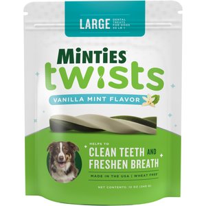 VetIQ Minties Twists Large Vanilla Mint Dental Dog Treats, 12-oz bag, count varies