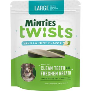 Minties Twists Large Vanilla Mint Dental Dog Treats, 24-oz bag, Count Varies