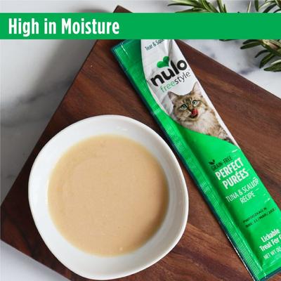 Show full view: Nulo Freestyle Perfect Purees Tuna & Scallop Recipe Grain-Free Lickable Cat Treats, 0.5-oz, pack of 6 slide 4 of 10
