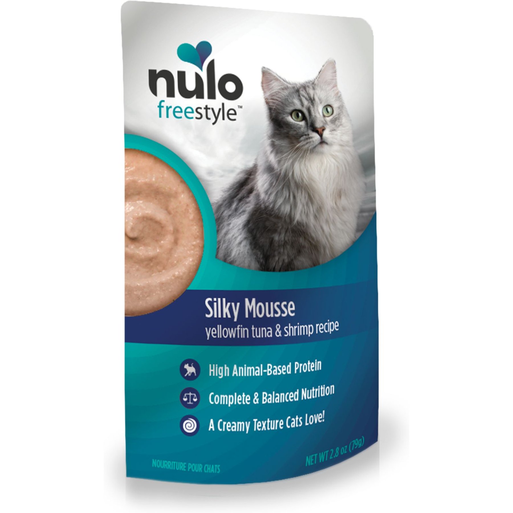 Nulo Freestyle Silky Mousse Tuna Shrimp Recipe Grain Free Wet Cat Food 2.8 oz case of 24