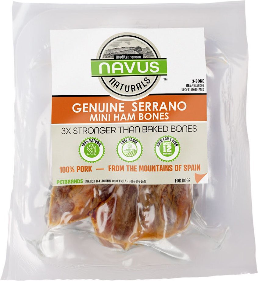 NAVUS NATURALS Genuine Serrano Mini Ham Bone Dog Treats, 3 count