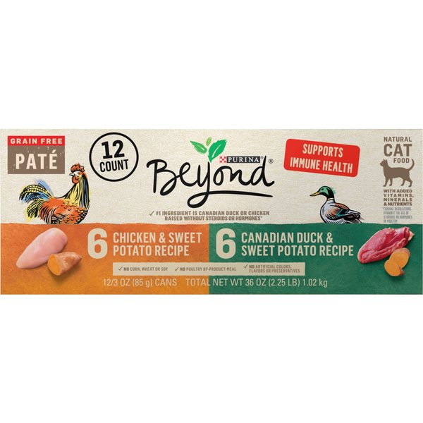 Purina Beyond Poultry Variety Pack Grain-Free Natural Pate Wet Cat Food, 3-oz can, case of 12, 2 count