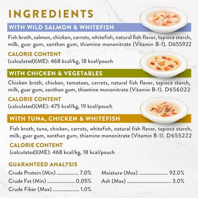 Show full view: Purina Fancy Feast Lickable Broth Topper Complement Creamy Variety Pack Wet Cat Food Topper, 1.4-oz pouch, case of 12 slide 5 of 8