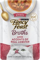 Fancy Feast Broths Seafood Bisque & Accents of Real Lobster Grain-Free Cat Food Topper, 1.4-oz, case of 16